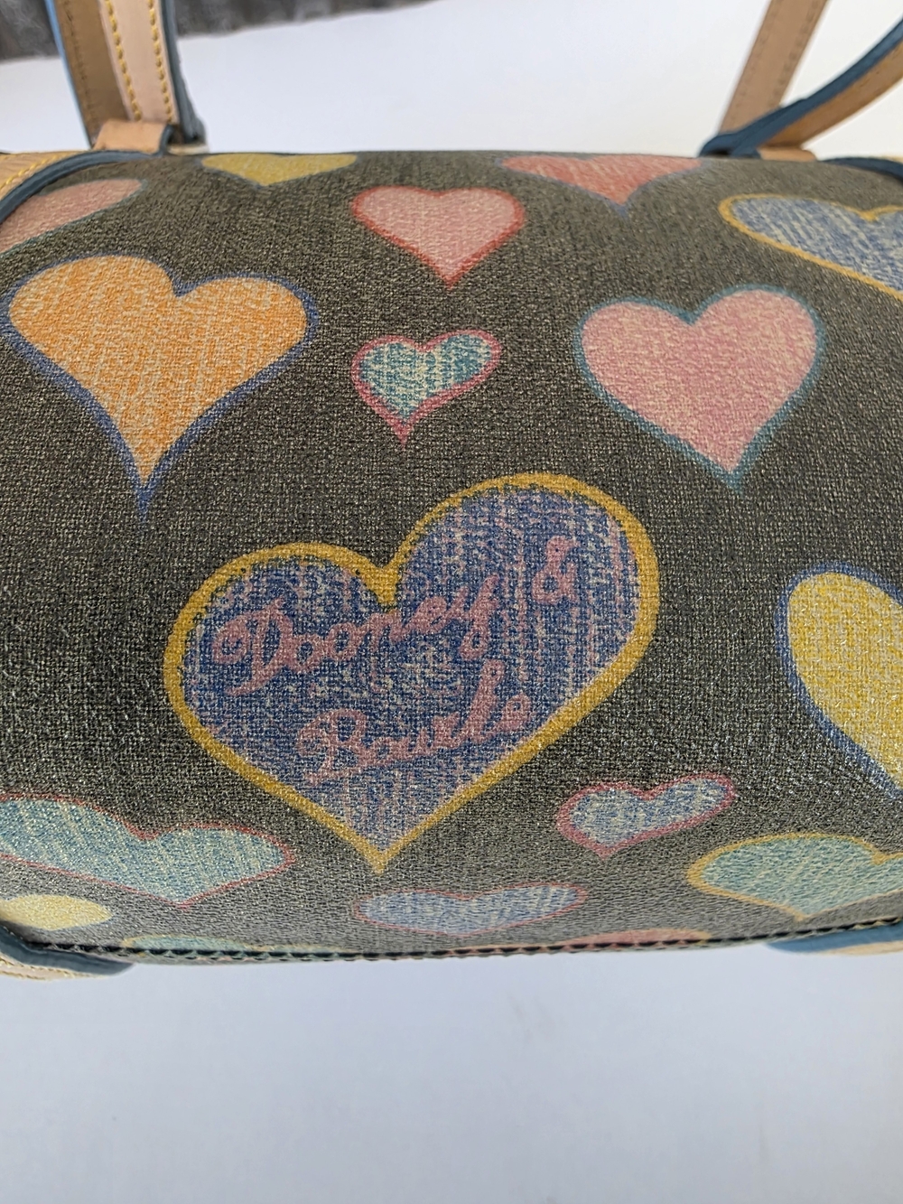 Vintage Dooney & Bourke Crayon Hearts Coated Cotton Bag Coin Purse Set - Picture 10 of 16